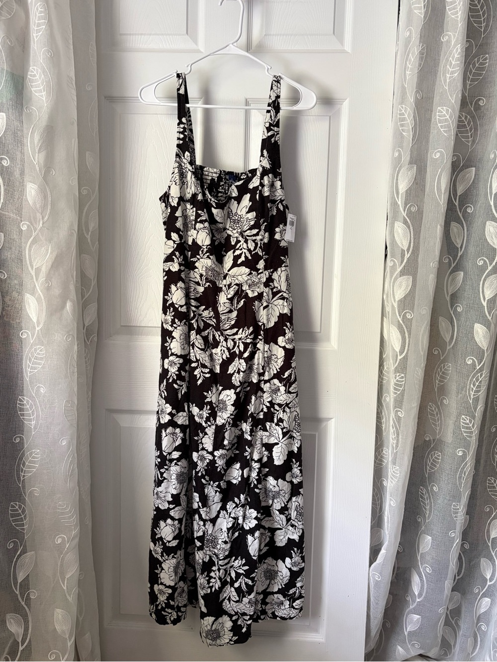 New Old Navy Fit & Flare Linen-Blend Midi maxi Dress floral smocked sz XL Tall